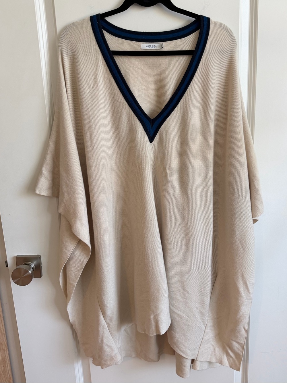 MERSEA Anywear V-Neck Poncho Birch Blue Stripe Oversized Sweater One Size